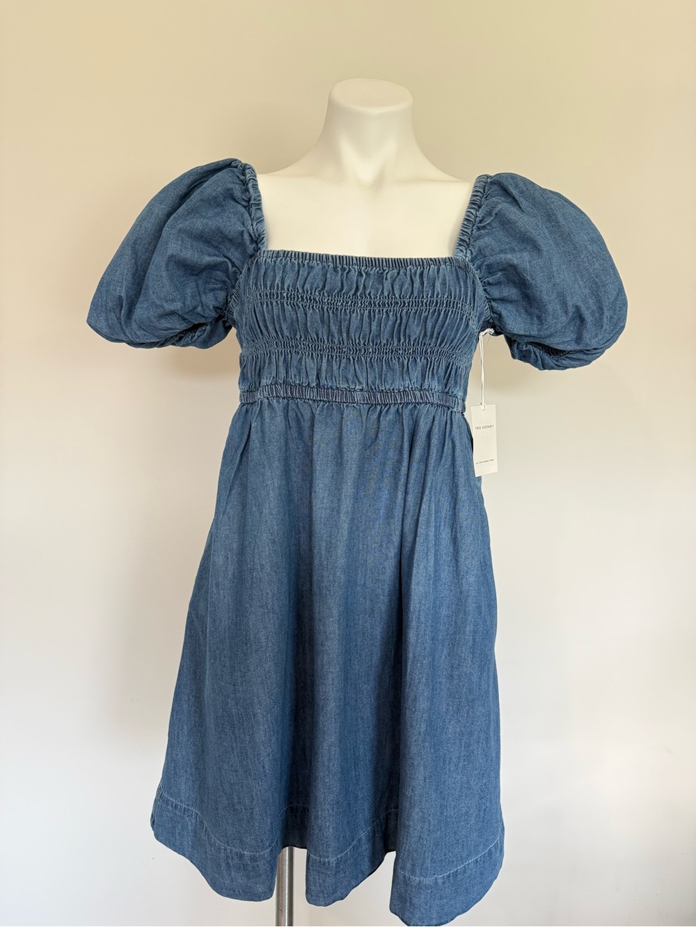 New Free Assembly Women's Puff Sleeve Peasant Mini Dress Small